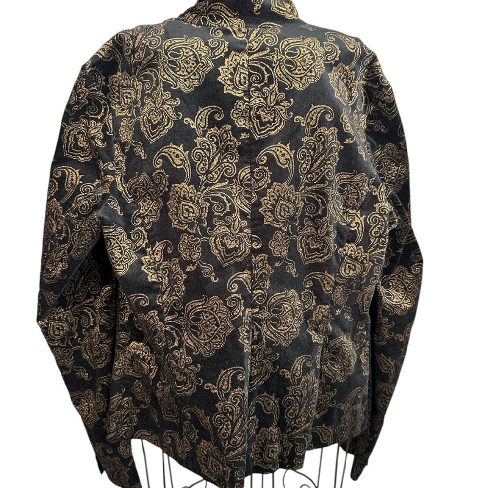 Lauren Ralph Lauren Black Gold Paisley Velvet Blazer Tailored Jacket W Sz 10 - Picture 2 of 16